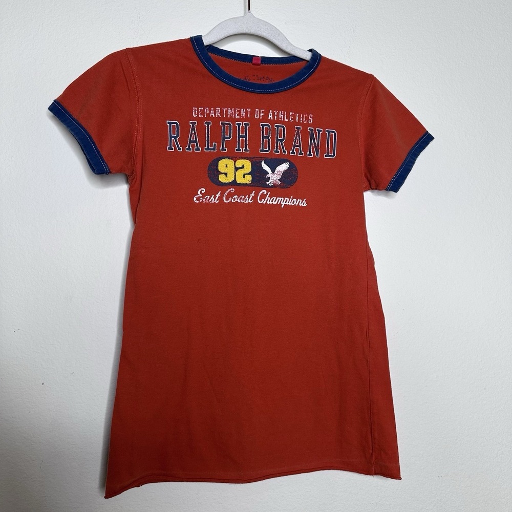 VTG Y2K T Shirt Womens Size XS ? Athletic Dept "Ralph Brand" Jersey Style Red